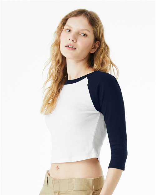 BELLA + CANVAS Women's Micro Rib Three-Quarter Raglan Sleeve Baby Tee 1200