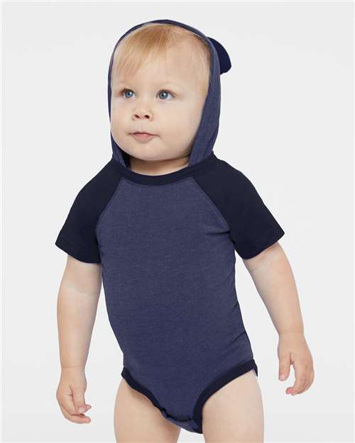 Rabbit Skins Infant Fine Jersey Raglan Bodysuit with Hood & Ears 4417
