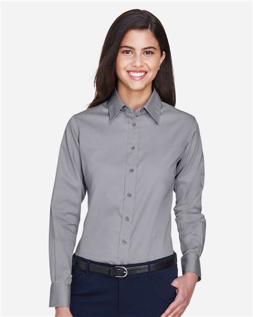 Harriton Women's Easy Blend™ Long Sleeve Twill Dress Shirt with Stain-Release M500W