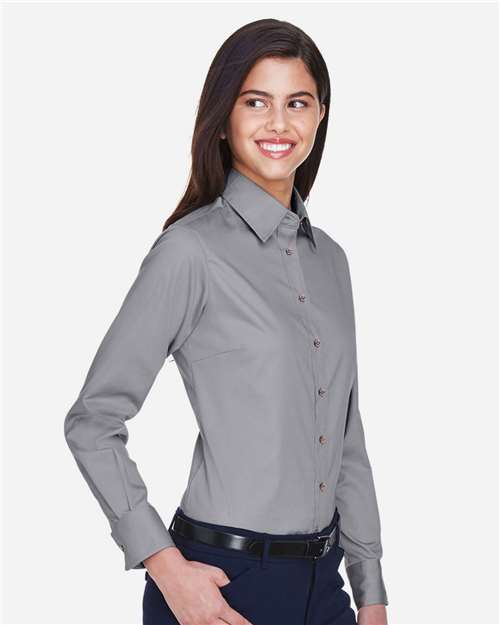 Harriton Women's Easy Blend™ Long Sleeve Twill Dress Shirt with Stain-Release M500W
