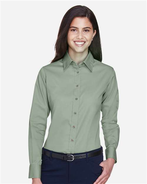 Harriton Women's Easy Blend™ Long Sleeve Twill Dress Shirt with Stain-Release M500W