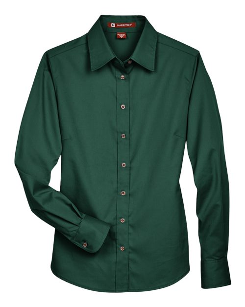 Harriton Women's Easy Blend™ Long Sleeve Twill Dress Shirt with Stain-Release M500W