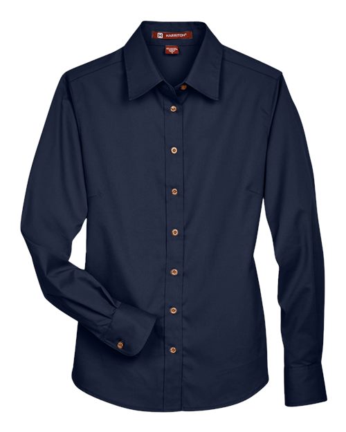 Harriton Women's Easy Blend™ Long Sleeve Twill Dress Shirt with Stain-Release M500W