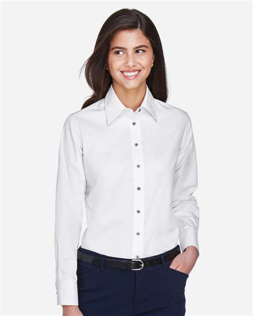 Harriton Women's Easy Blend™ Long Sleeve Twill Dress Shirt with Stain-Release M500W