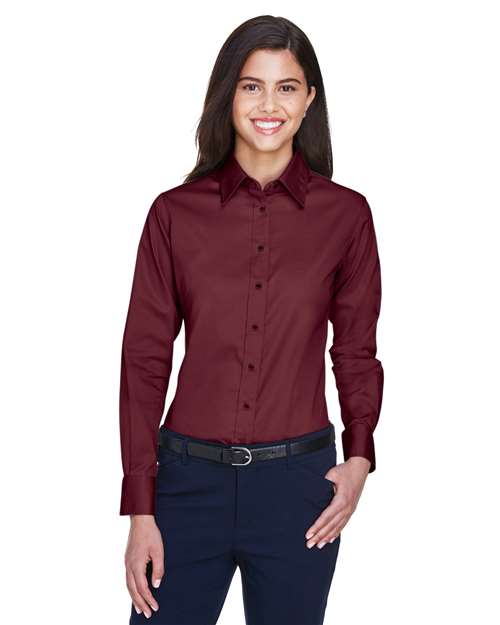 Harriton Women's Easy Blend™ Long Sleeve Twill Dress Shirt with Stain-Release M500W