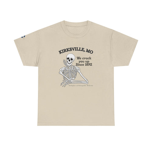 Kirksville MO Skeleton Tee — “We Crack You Up Since 1892” Vintage Humor T‑Shirt