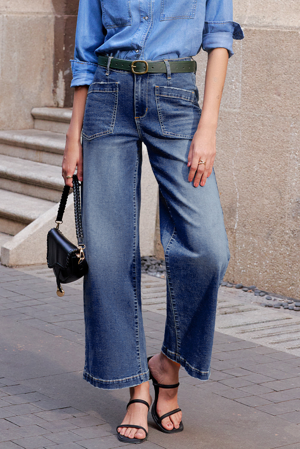 Sail Blue Mimimalist Patch Pocket Womens Shift Jeans
