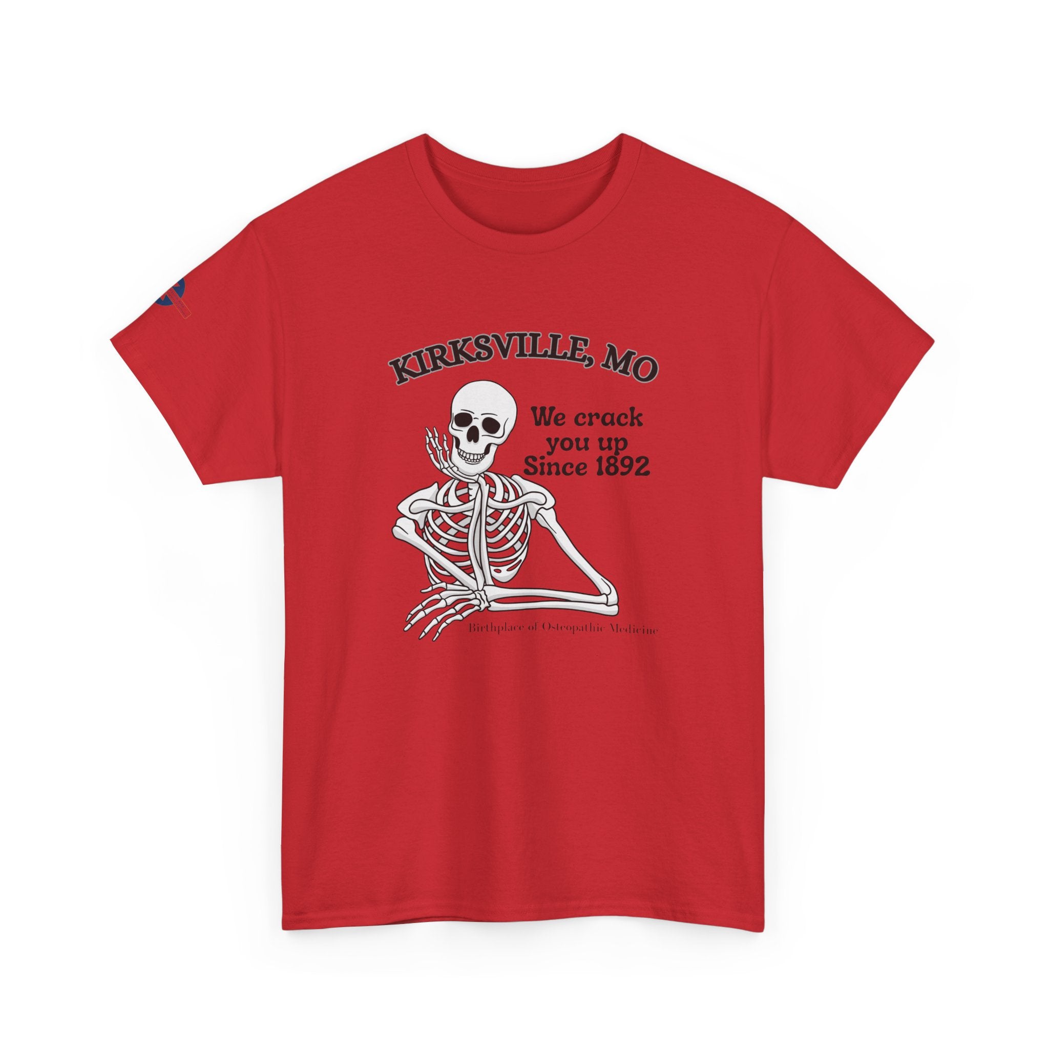 Kirksville MO Skeleton Tee — “We Crack You Up Since 1892” Vintage Humor T‑Shirt