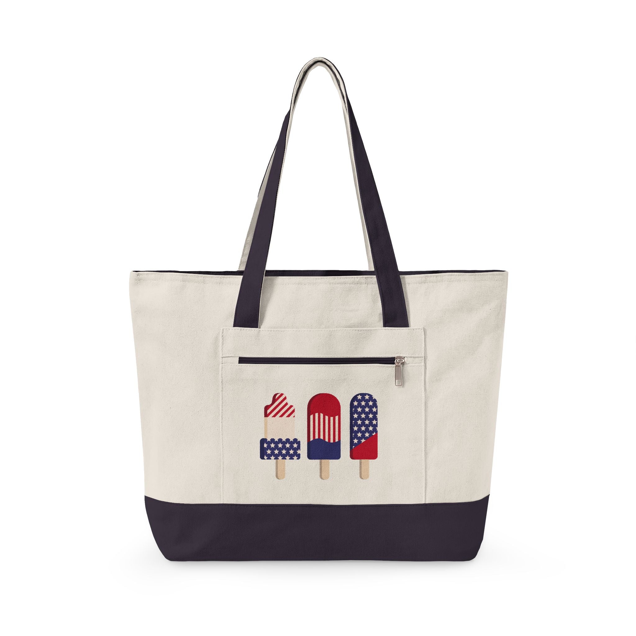 Canvas Tote Bag – Patriotic Popsicle 4th of July Zippered Tote