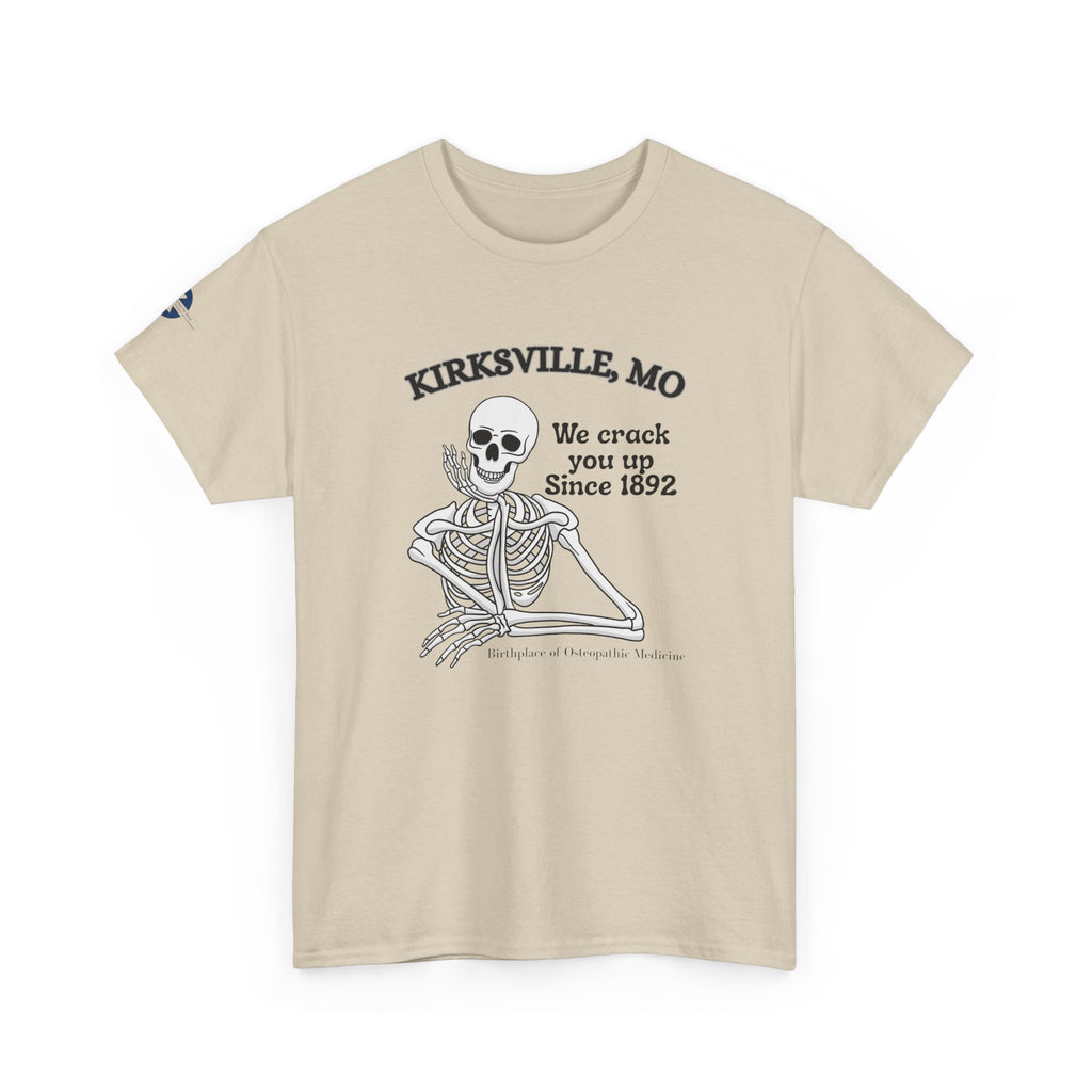 Kirksville MO Skeleton Tee — “We Crack You Up Since 1892” Vintage Humor T‑Shirt