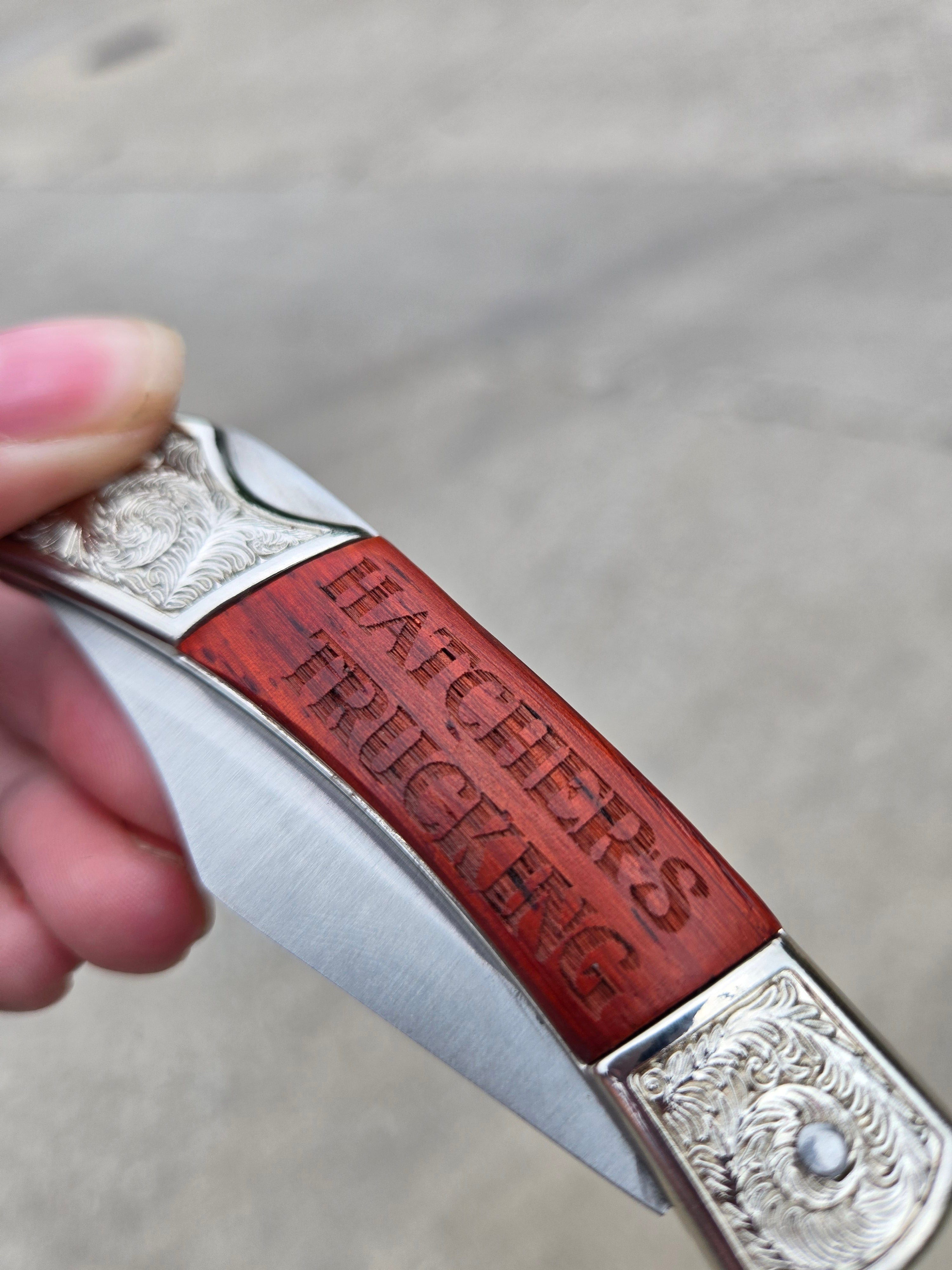 Engraved Rosewood Pocket Knife – Custom Laser Engraving | Stainless Steel Gift by Vivid Expressions, LLC