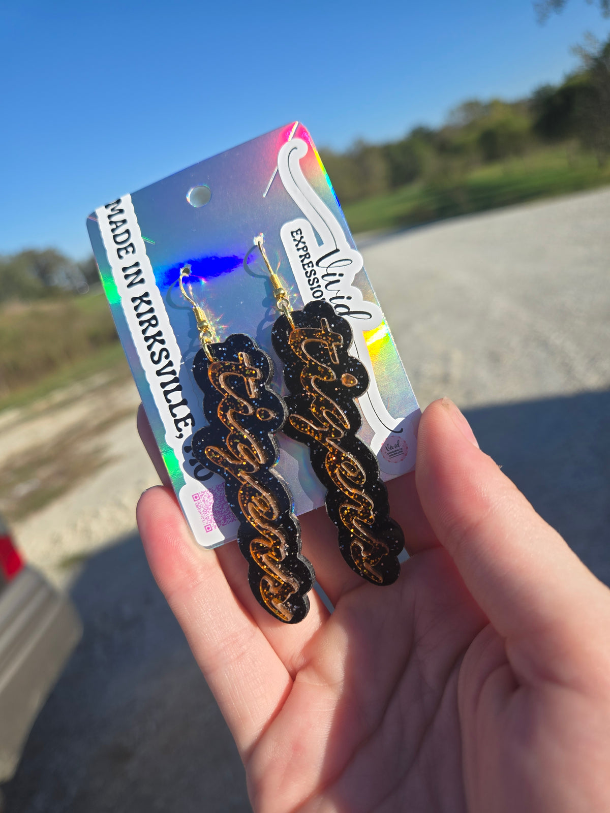 Tigers Acrylic Earrings — Black and Orange Dangles