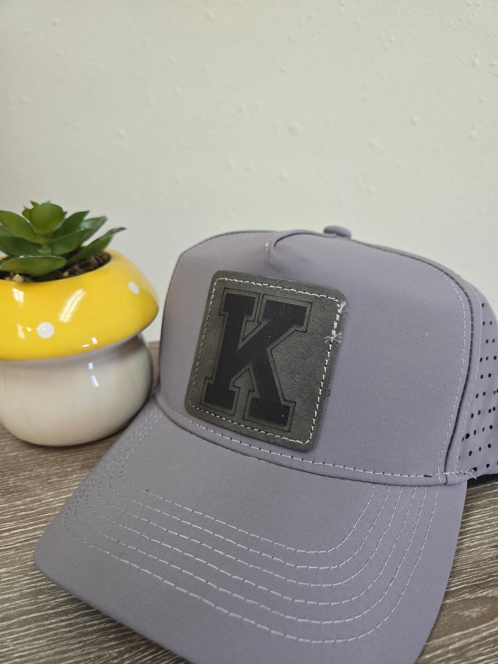 Grey Kirksville K Patch Hat — Leather Trucker
