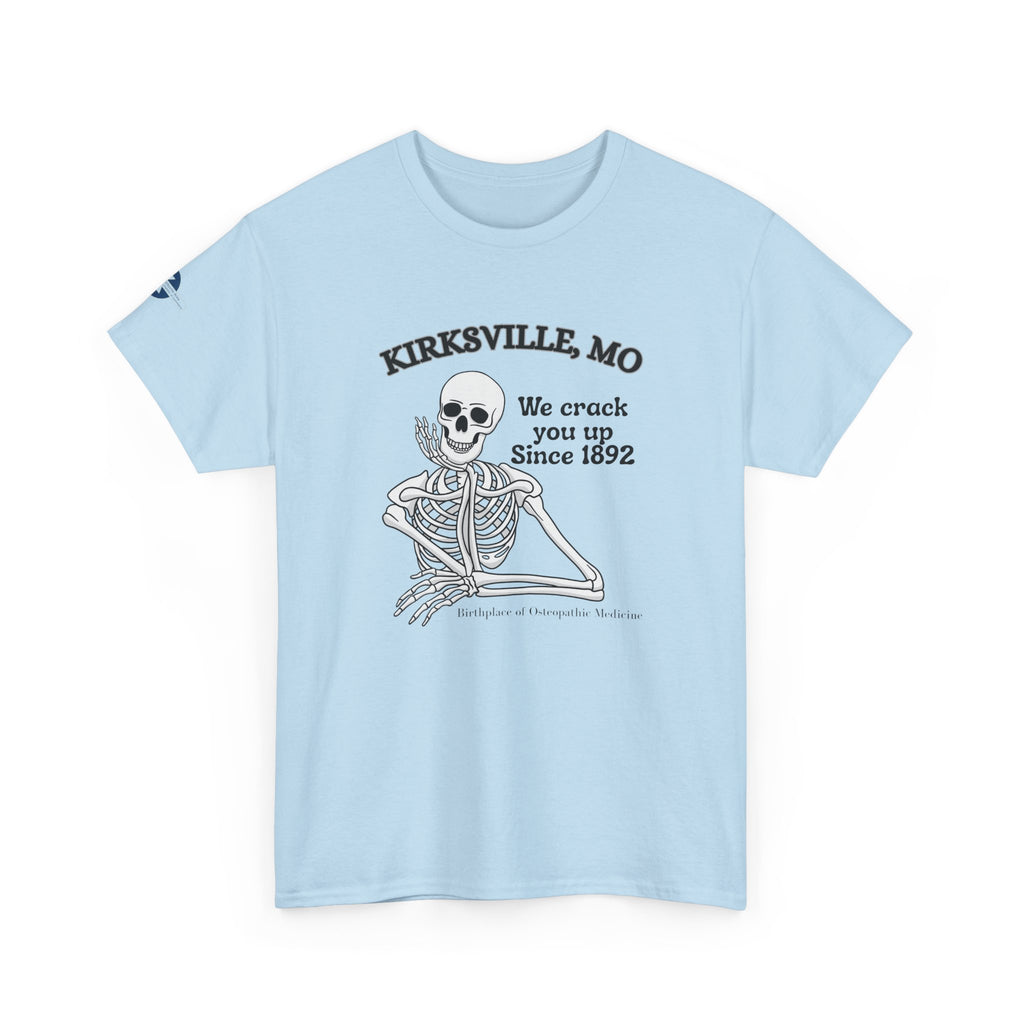 Kirksville MO Skeleton Tee — “We Crack You Up Since 1892” Vintage Humor T‑Shirt