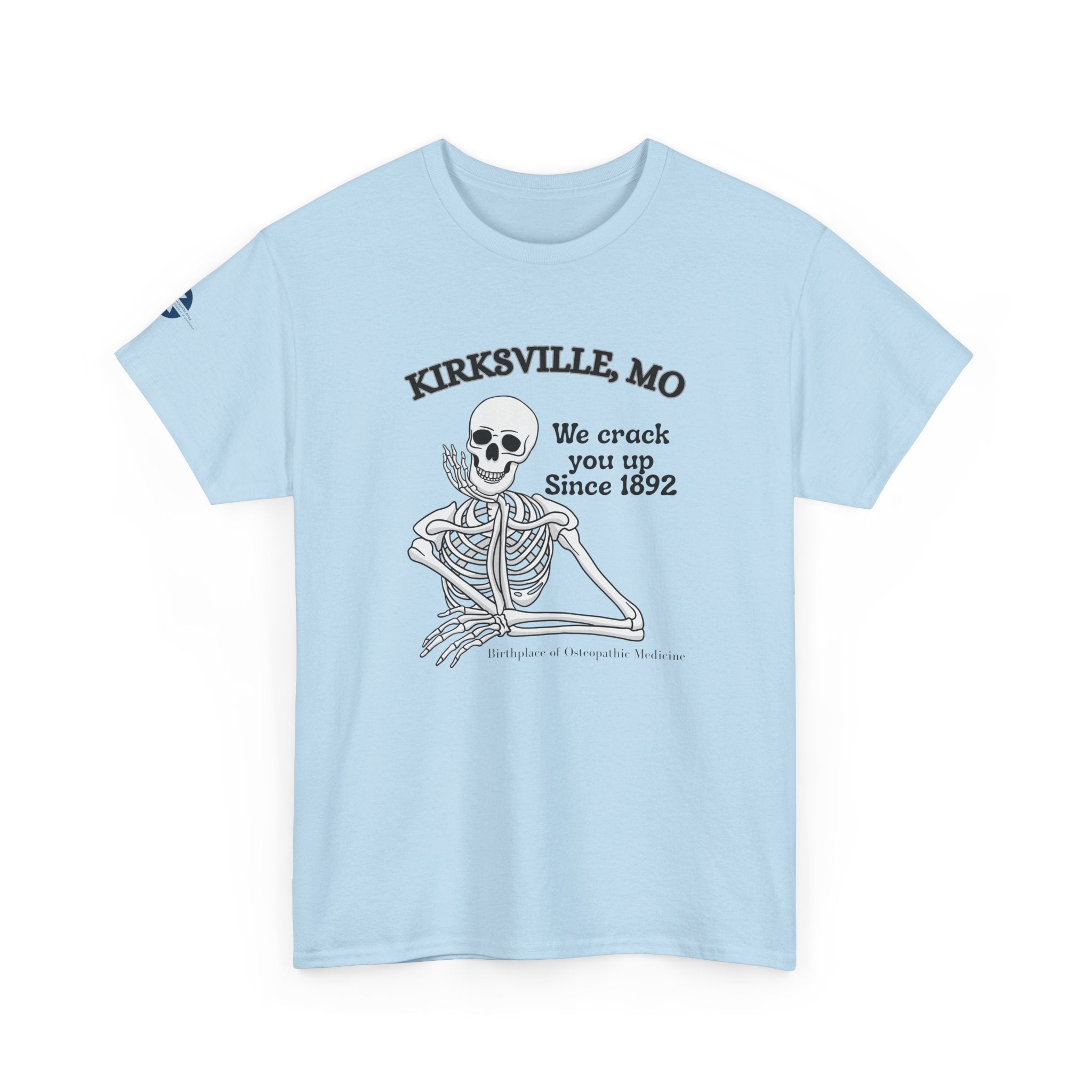 Kirksville MO Skeleton Tee — “We Crack You Up Since 1892” Vintage Humor T‑Shirt