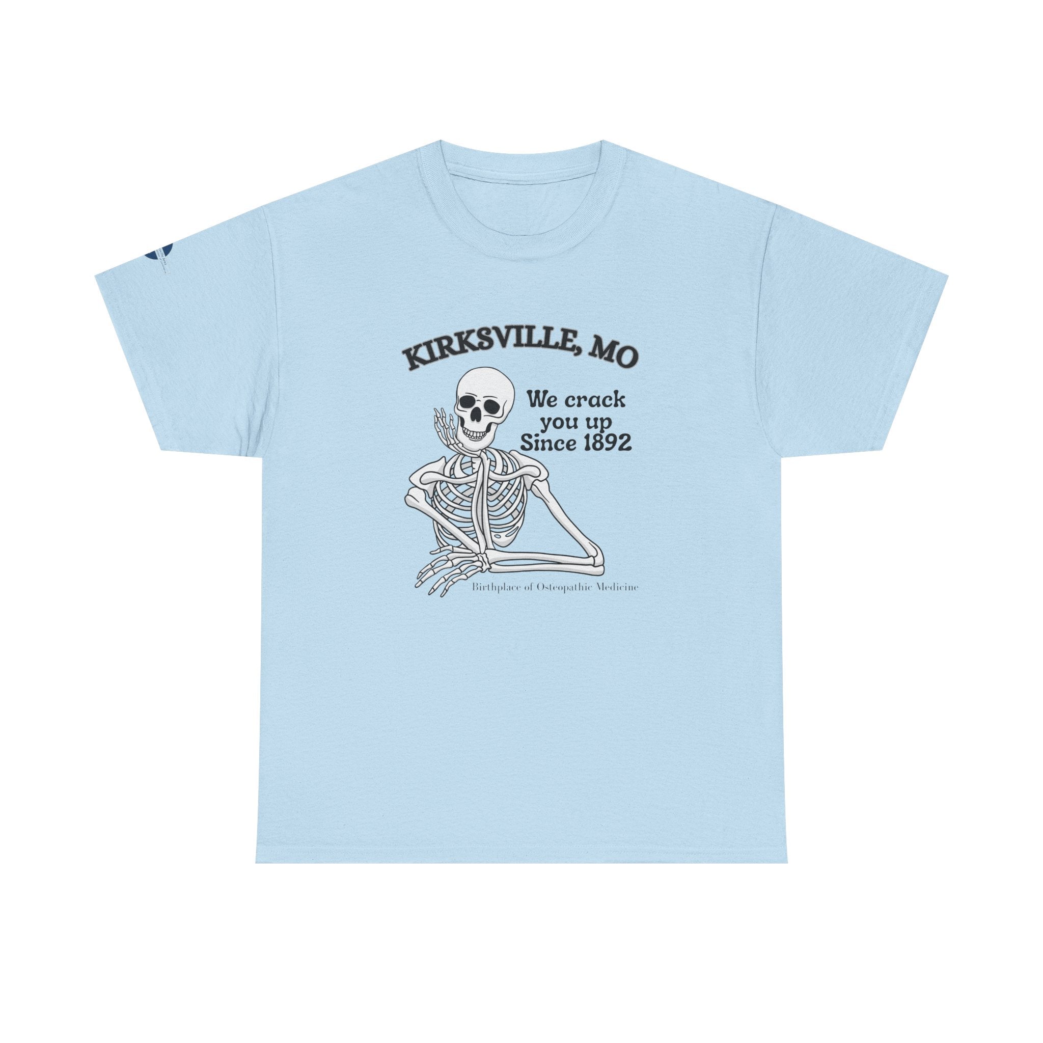 Kirksville MO Skeleton Tee — “We Crack You Up Since 1892” Vintage Humor T‑Shirt