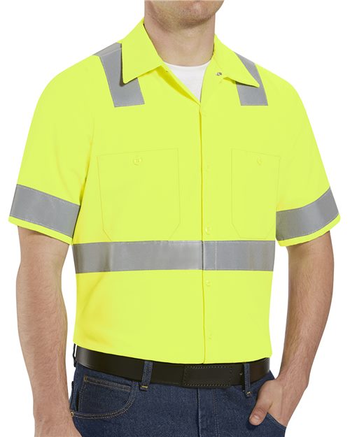 Red Kap Men's Tall High Visibility Safety Short Sleeve Work Shirt SS24HVT
