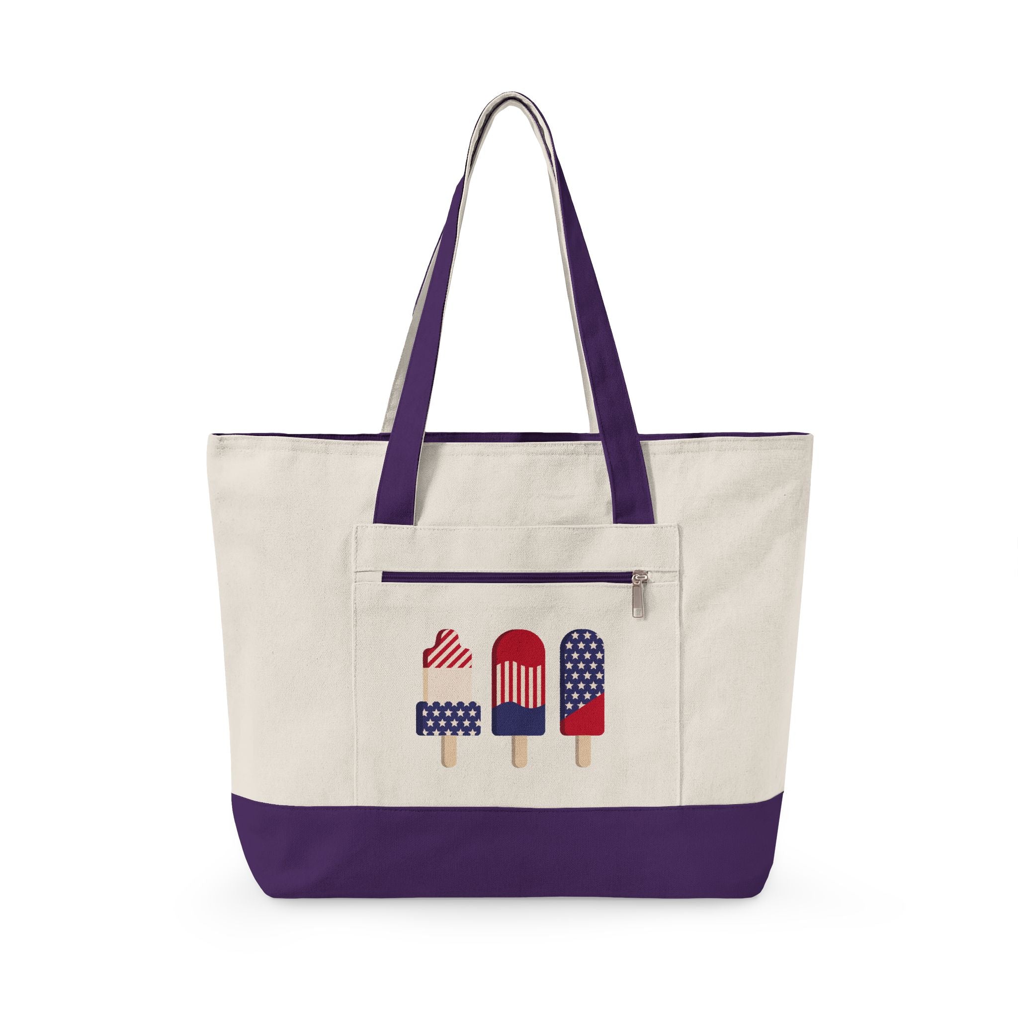 Canvas Tote Bag – Patriotic Popsicle 4th of July Zippered Tote