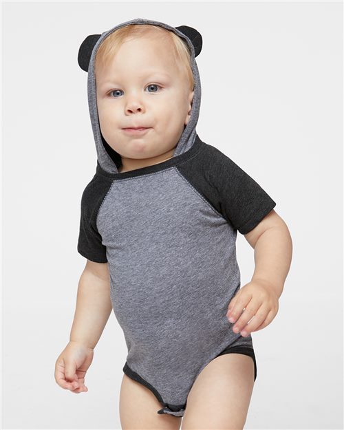 Rabbit Skins Infant Fine Jersey Raglan Bodysuit with Hood & Ears 4417