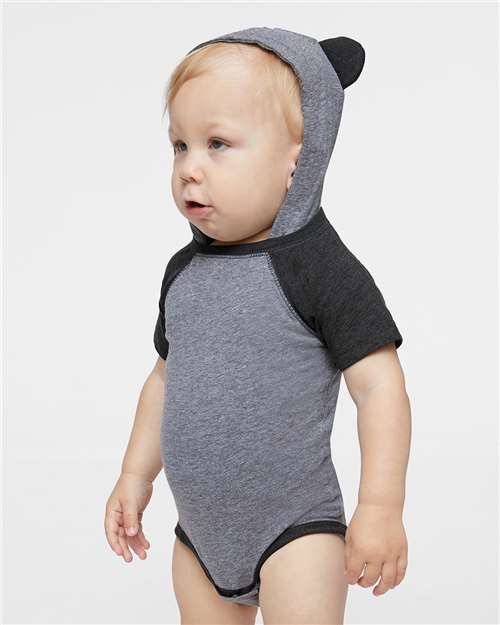 Rabbit Skins Infant Fine Jersey Raglan Bodysuit with Hood & Ears 4417