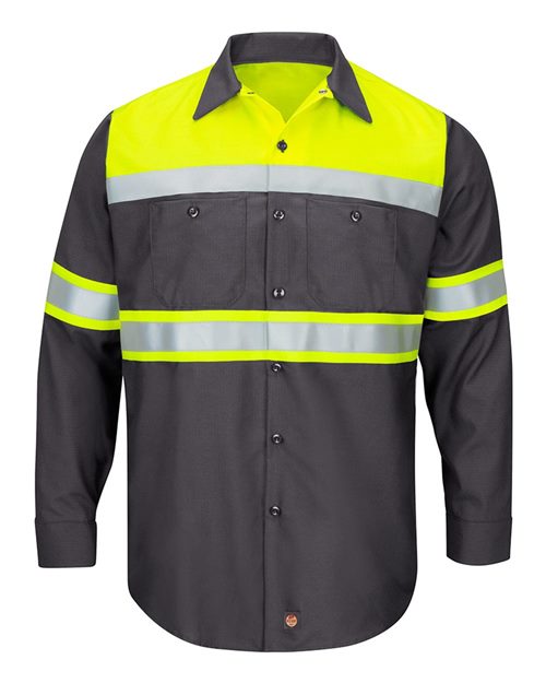 Red Kap Men's Hi-Visibility Colorblock Ripstop Long Sleeve Work Shirt SY70