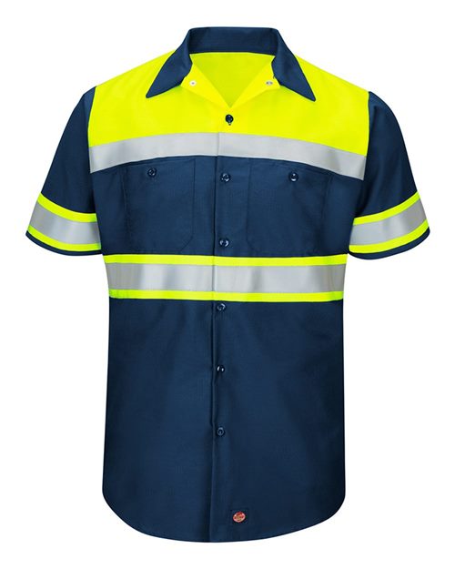 Red Kap Men's Hi-Visibility Colorblock Ripstop Short Sleeve Work Shirt SY80