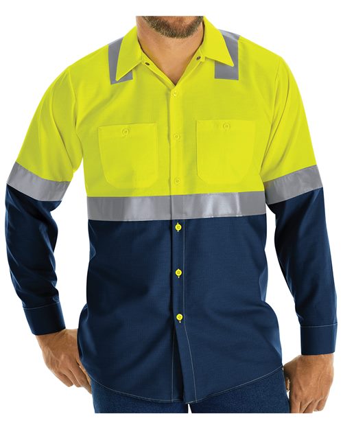 Red Kap Men's Tall Enhanced & Hi-Visibility Long Sleeve Work Shirt SY14T