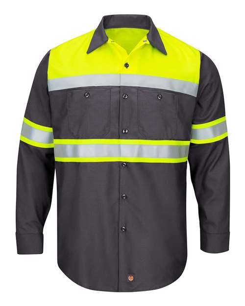 Red Kap Men's Tall Hi-Visibility Colorblock Ripstop Long Sleeve Work Shirt SY70T