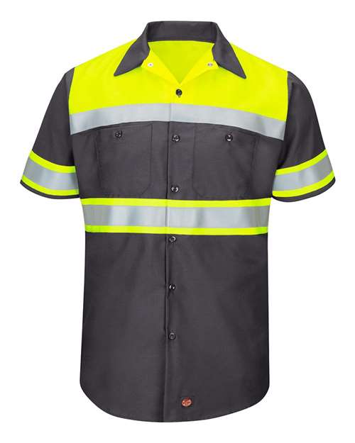 Red Kap Men's Hi-Visibility Colorblock Ripstop Short Sleeve Work Shirt SY80