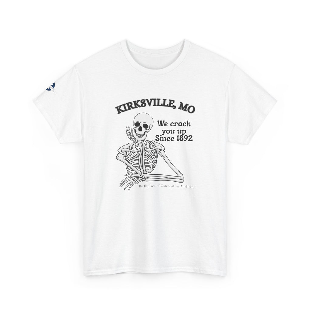 Kirksville MO Skeleton Tee — “We Crack You Up Since 1892” Vintage Humor T‑Shirt