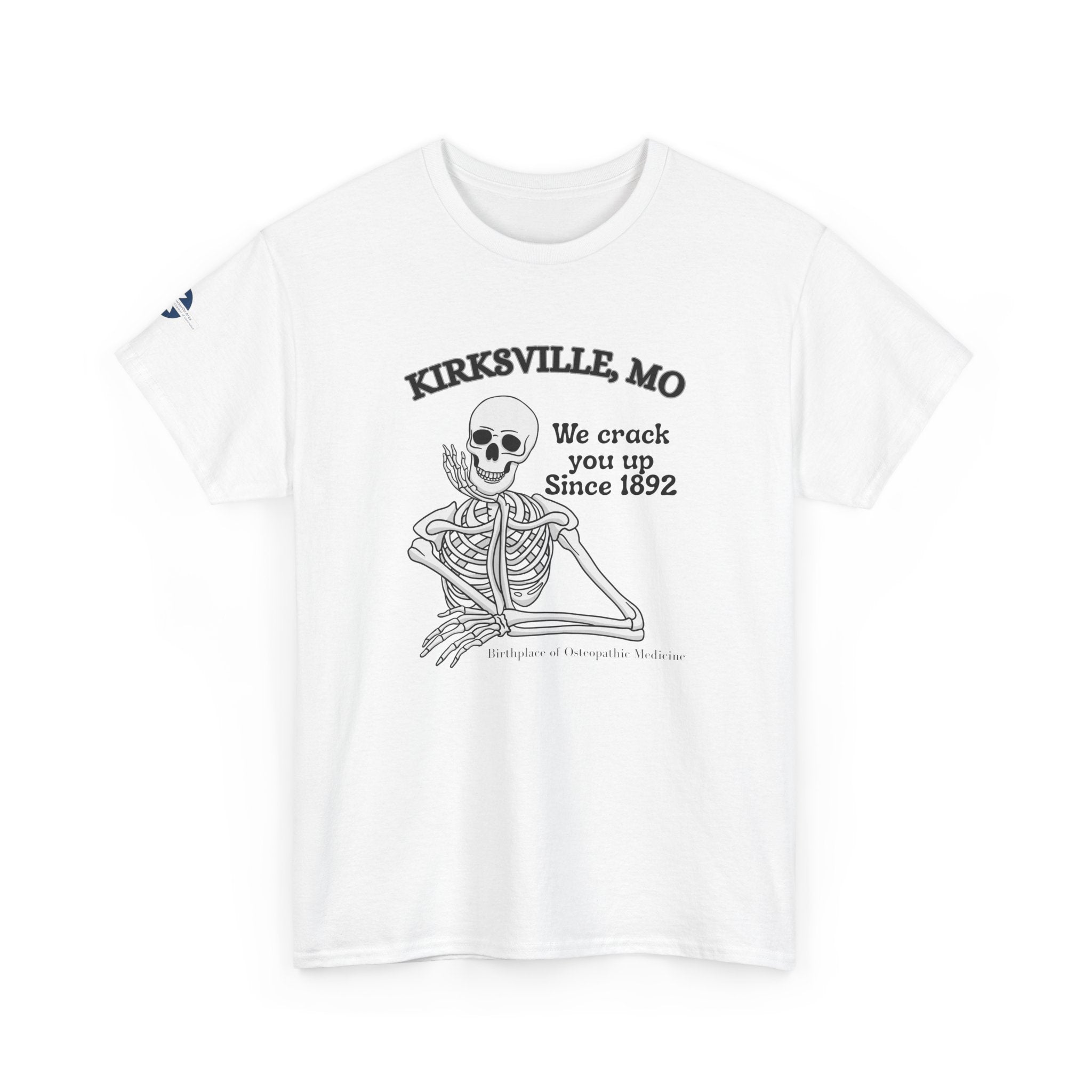 Kirksville MO Skeleton Tee — “We Crack You Up Since 1892” Vintage Humor T‑Shirt