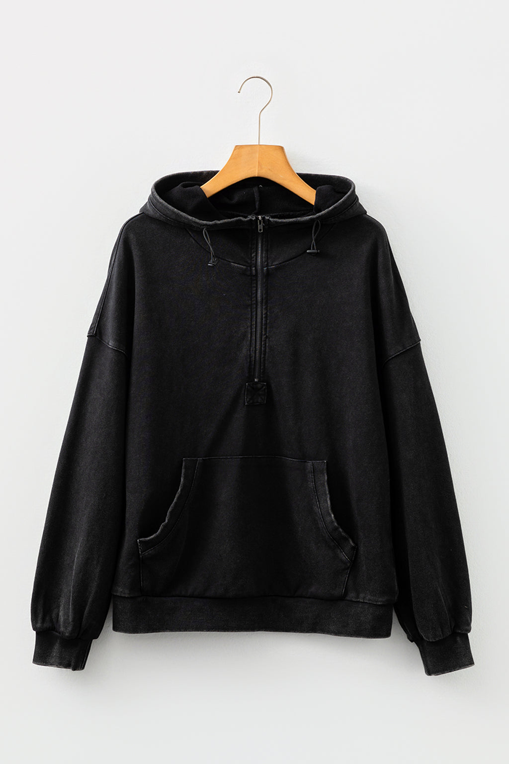 Ashleigh Blue Half Zip Kangaroo Pocket Mineral Wash Baggy Hoodie