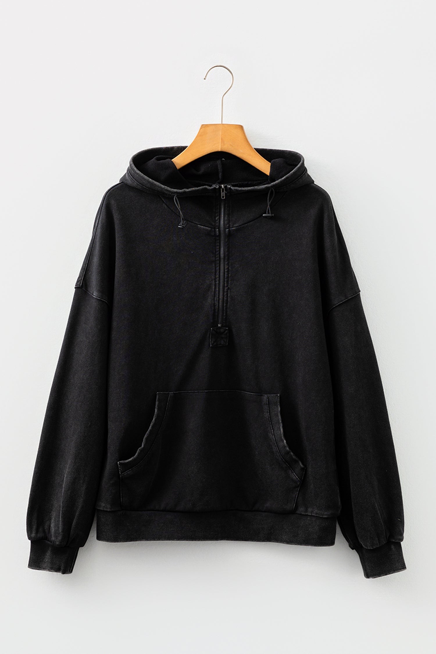 Ashleigh Blue Half Zip Kangaroo Pocket Mineral Wash Baggy Hoodie