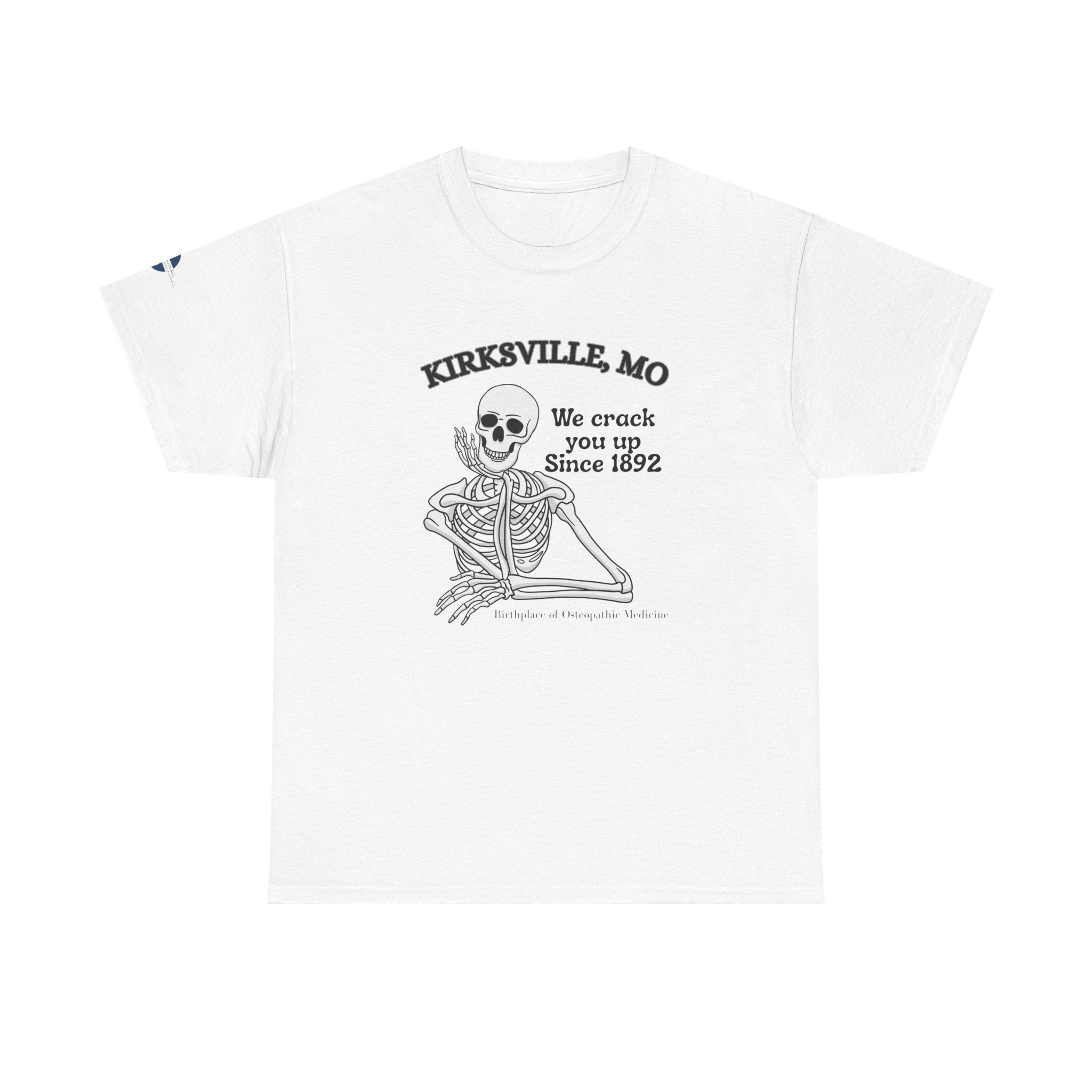 Kirksville MO Skeleton Tee — “We Crack You Up Since 1892” Vintage Humor T‑Shirt