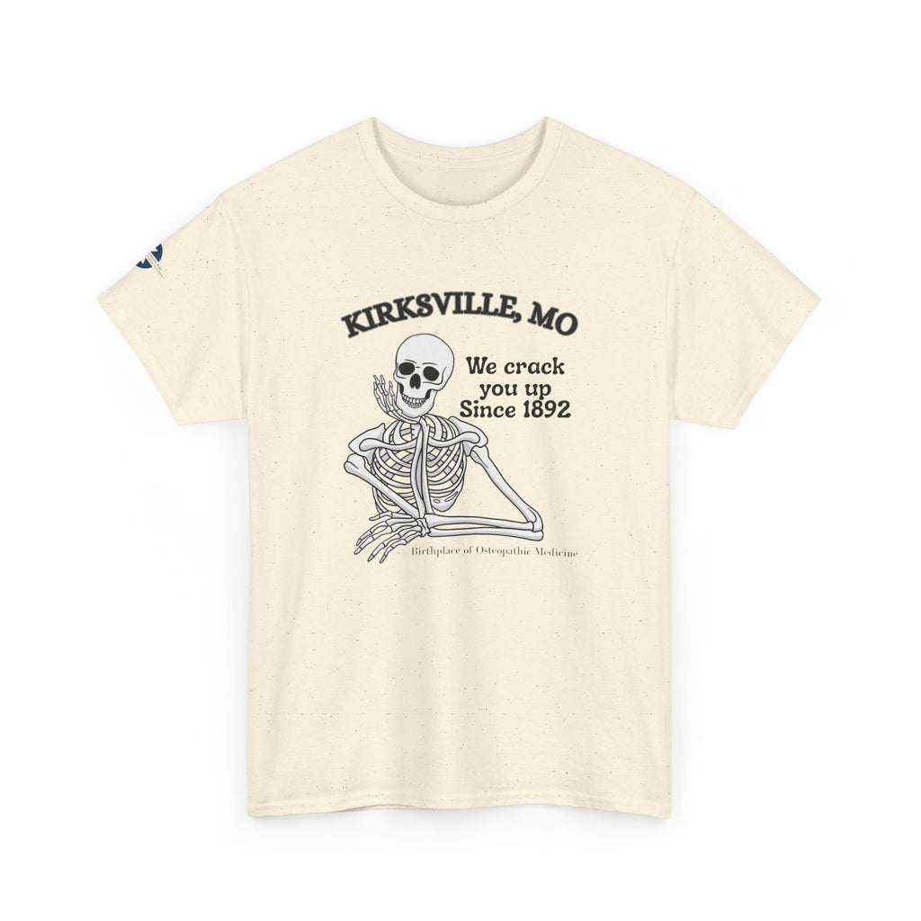 Kirksville MO Skeleton Tee — “We Crack You Up Since 1892” Vintage Humor T‑Shirt