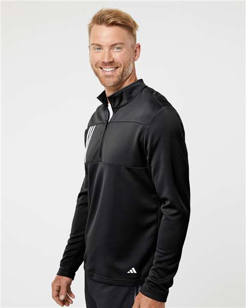 Adidas Men's 3-Stripes Double-Knit Quarter-Zip Pullover A482