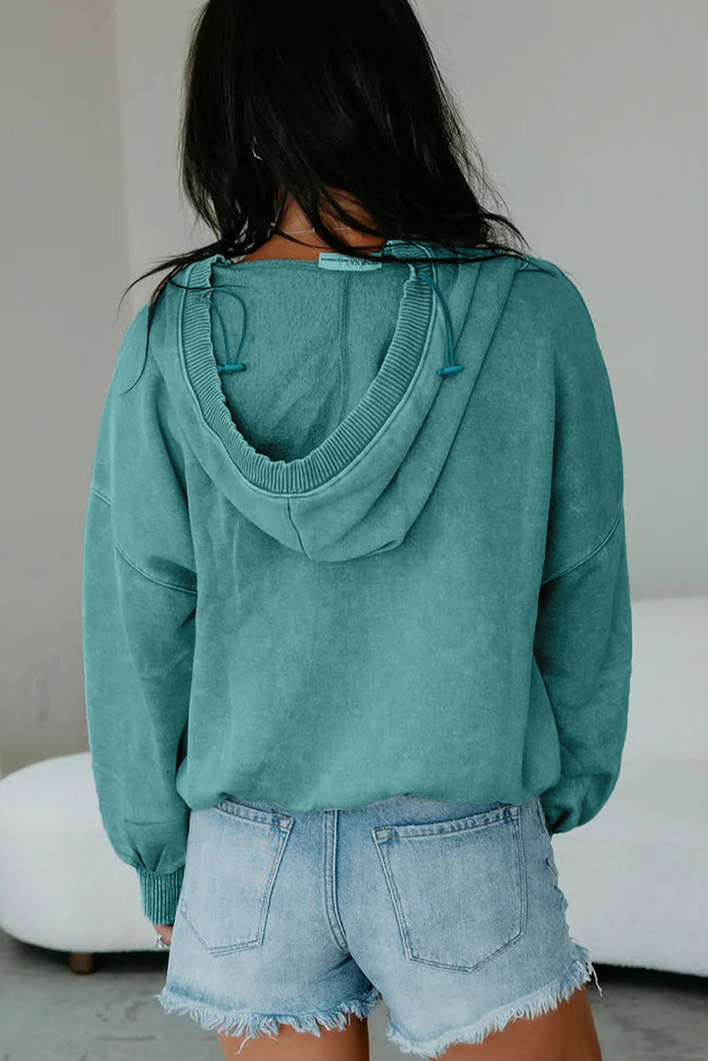 Ashleigh Blue Half Zip Kangaroo Pocket Mineral Wash Baggy Hoodie
