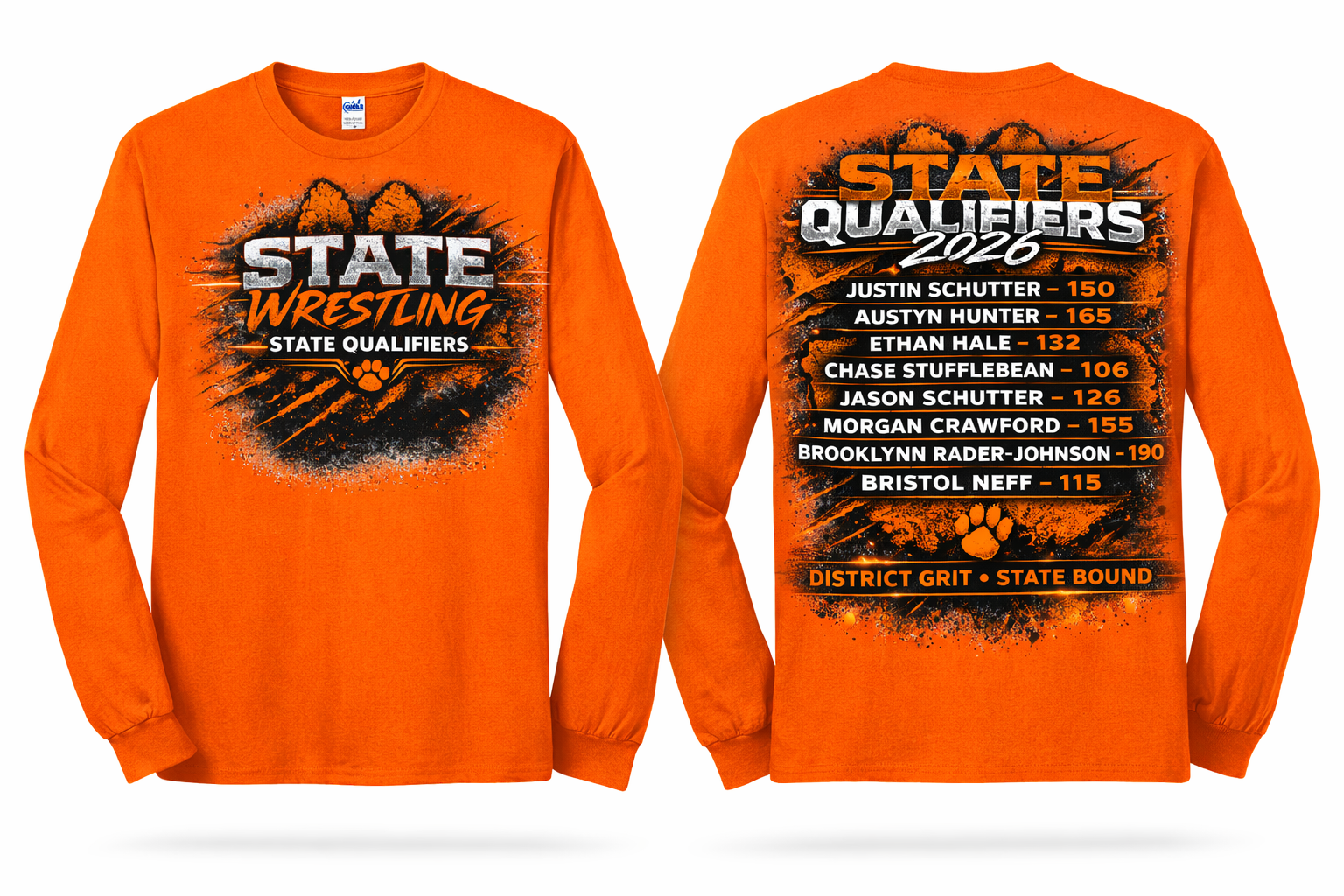 State Wrestling 2026 Long Sleeve Shirt – Custom Team Qualifiers Spirit Wear | Vivid Expressions