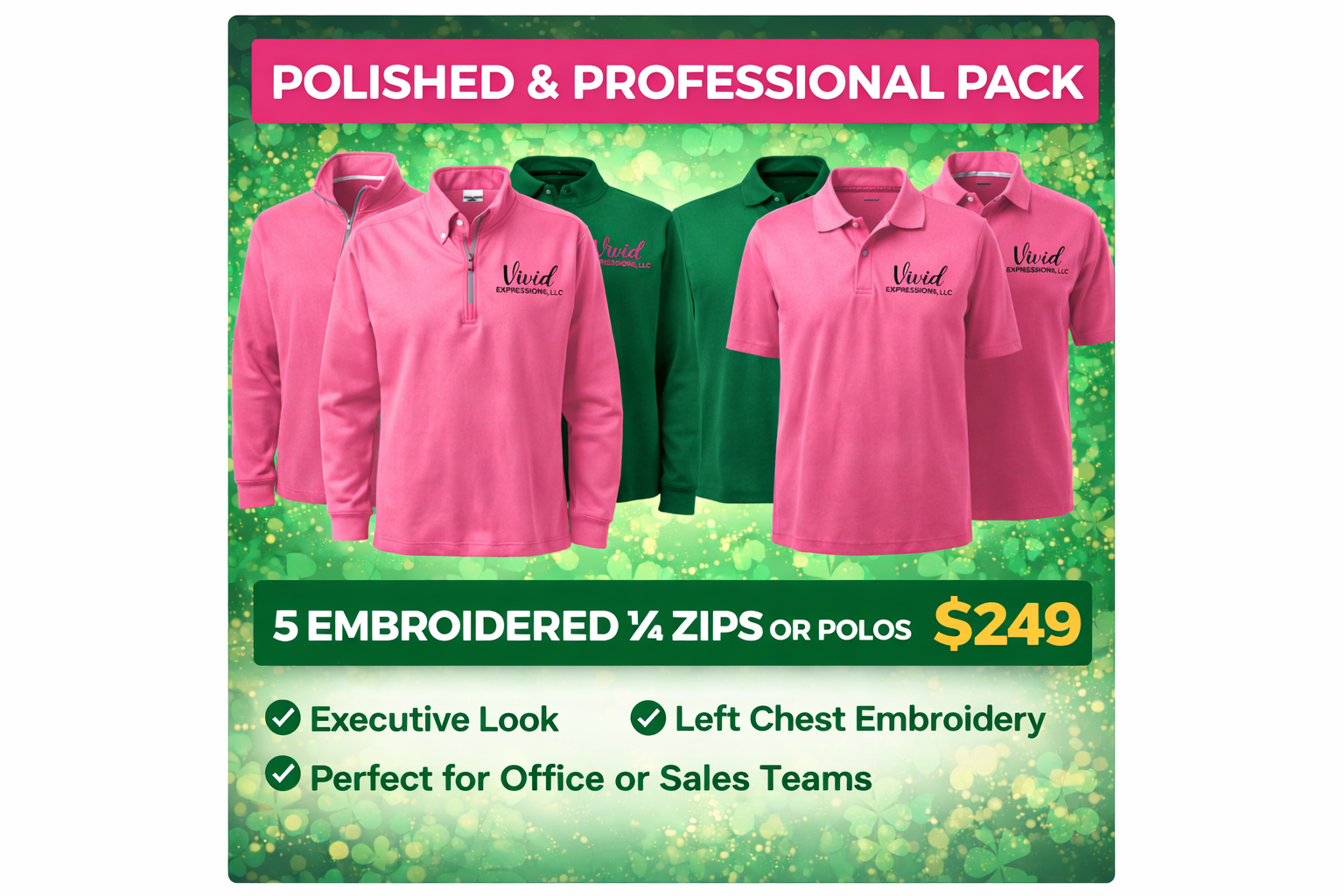 5 Custom Embroidered Polos or Quarter Zips – Business Uniform Package | Kirksville MO