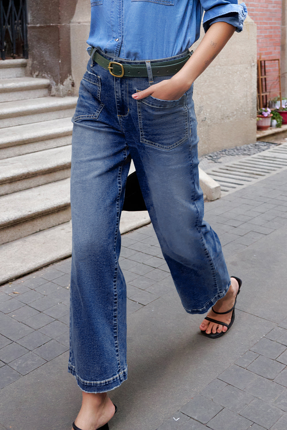 Sail Blue Mimimalist Patch Pocket Womens Shift Jeans