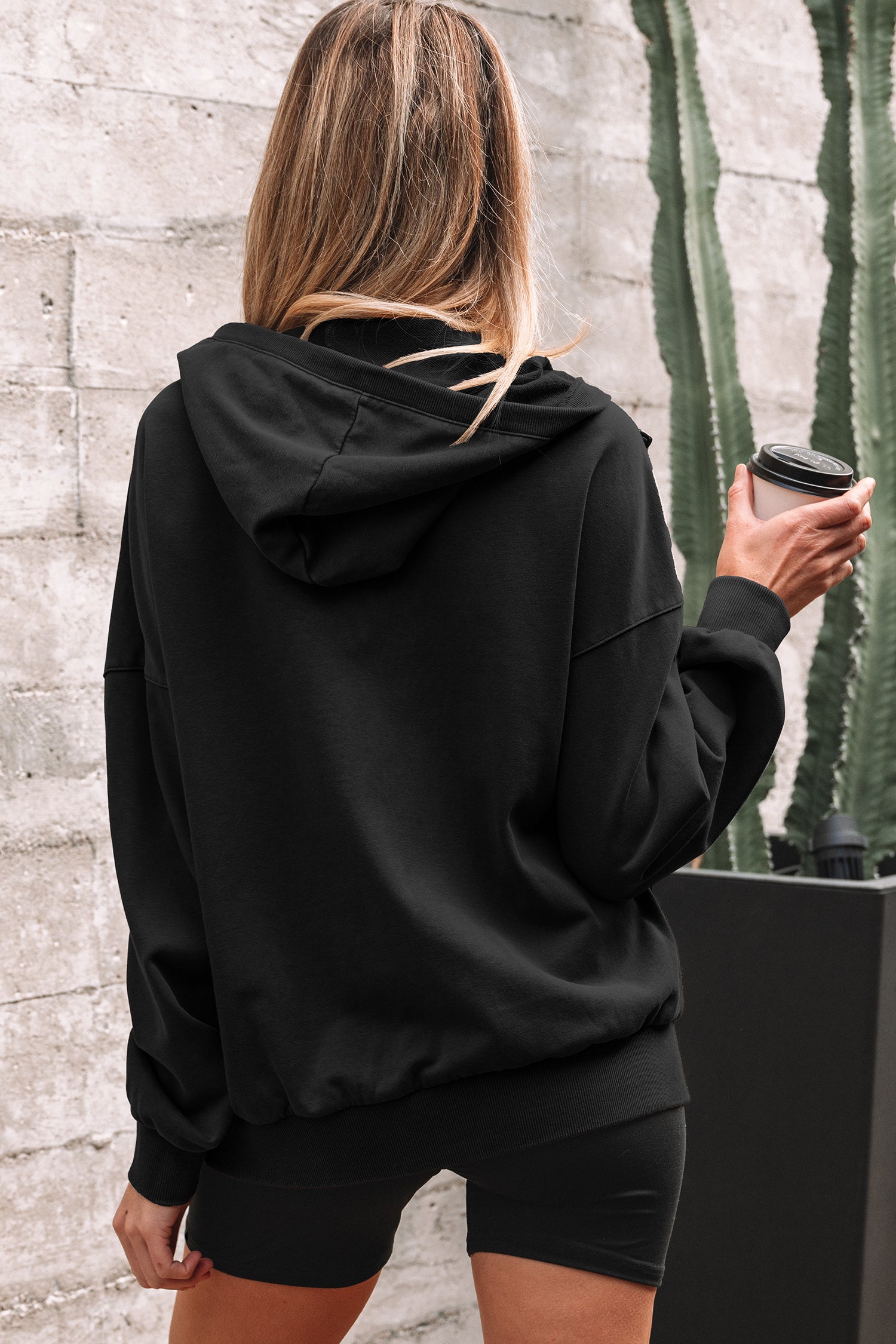 Ashleigh Blue Half Zip Kangaroo Pocket Mineral Wash Baggy Hoodie