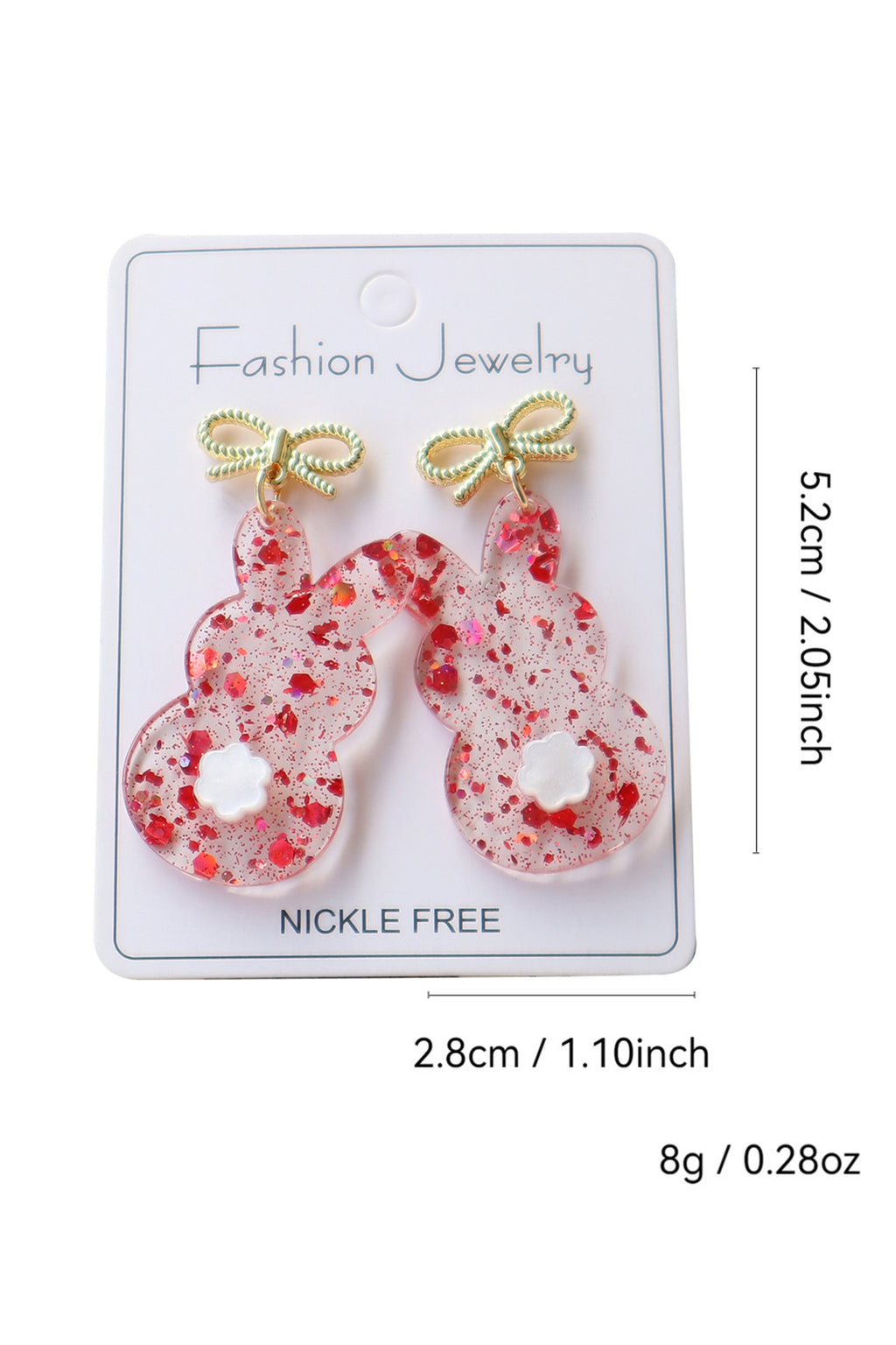 Fiery Red Clear Easter Bunny Bowknot Studded Earrings