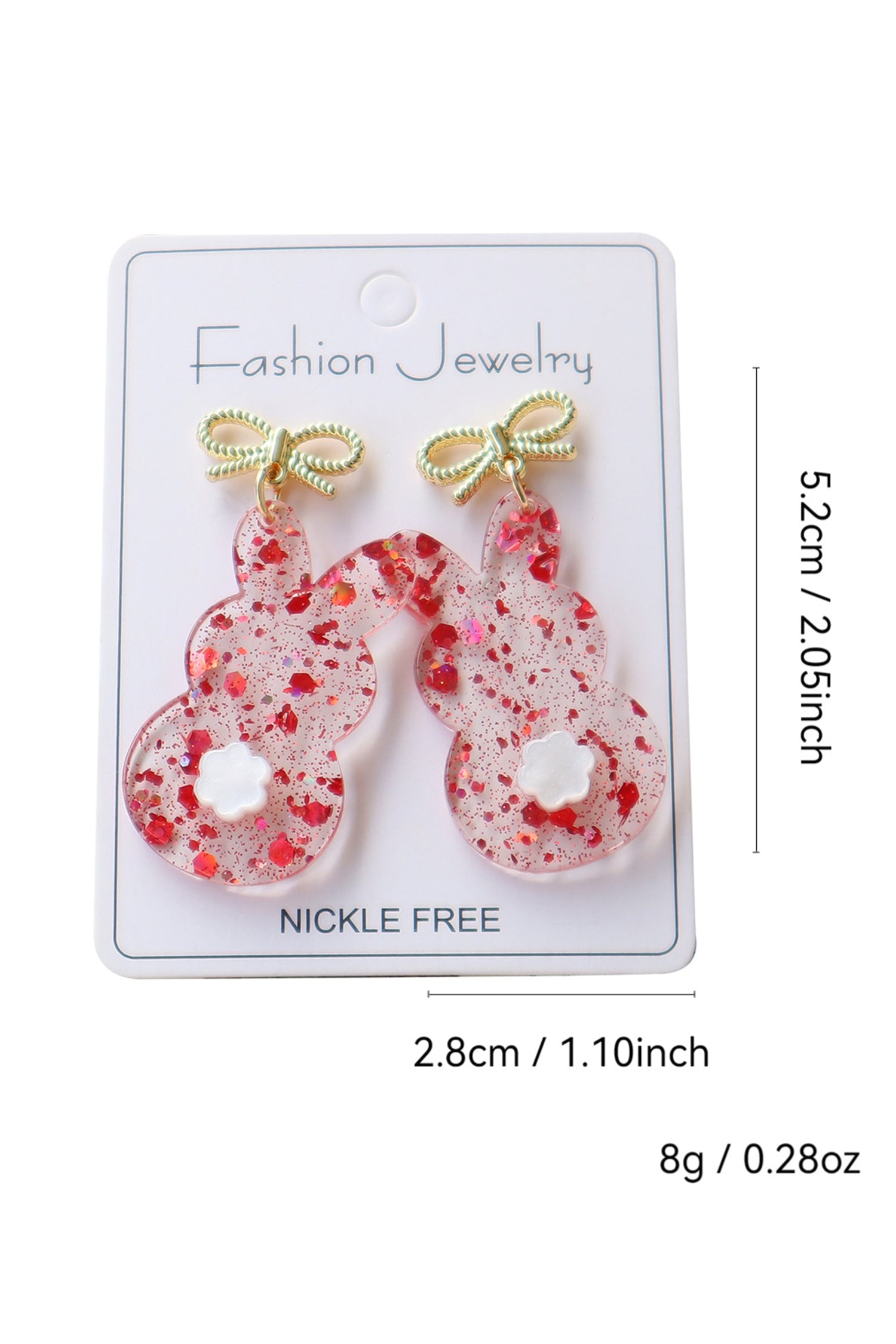 Fiery Red Clear Easter Bunny Bowknot Studded Earrings