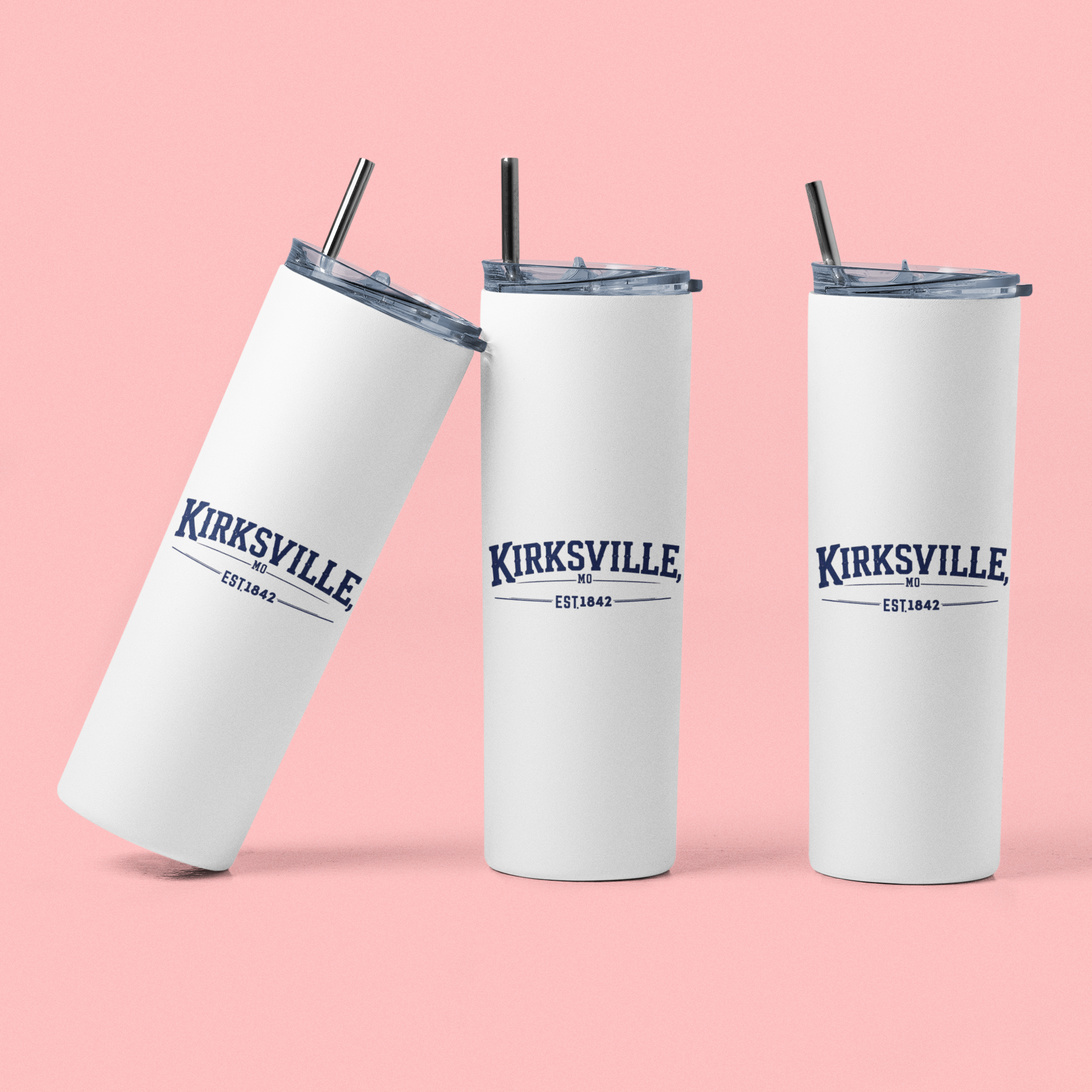 Kirksville, MO 20oz Stainless Steel Tumbler – White Insulated Cup with Straw & Lid | Gift by Vivid Expressions, LLC
