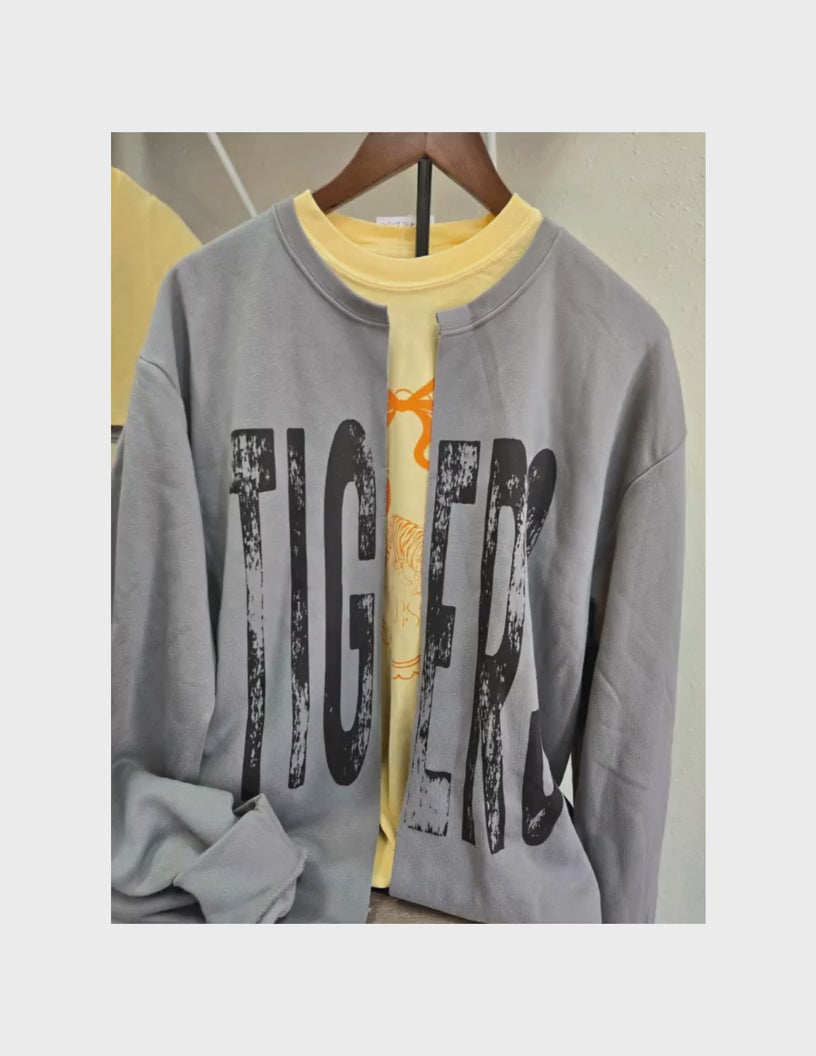 Distressed Tigers Split Crew | Game Day Sweatshirt