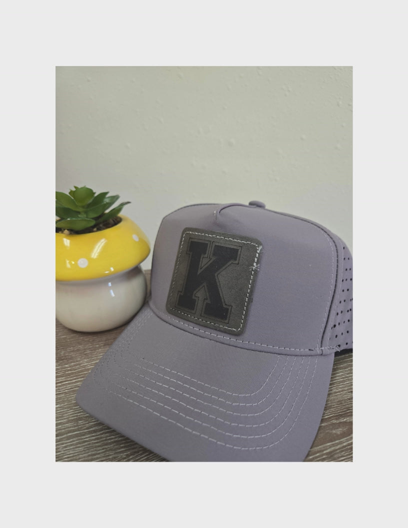 Grey Kirksville K Patch Hat — Leather Trucker