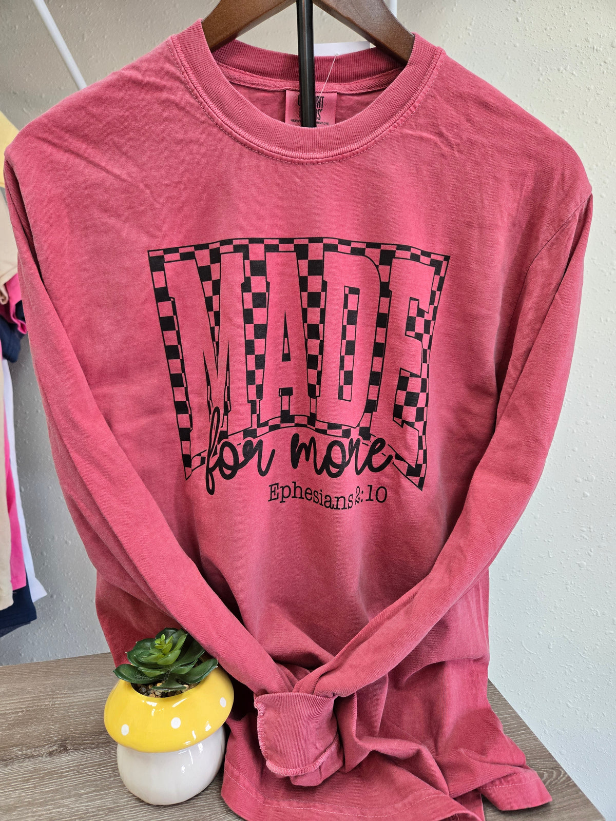 Made for More Long Sleeve Tee | Ephesians 2:10 Checkerboard Comfort Color